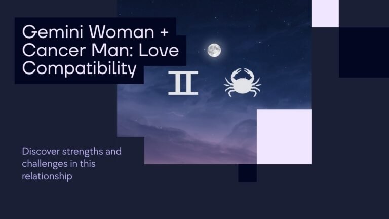 Gemini woman and Cancer man love compatibility, shown with the Gemini and Cancer symbols under the moon